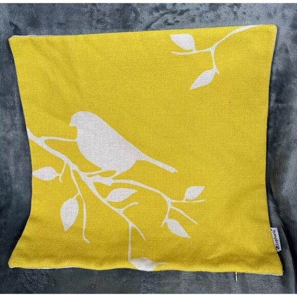 Eupho Pillow Covers Canvas Bird & Tree Branches Yellow/Cream Set Of 3 Sofa Home - Picture 10 of 16